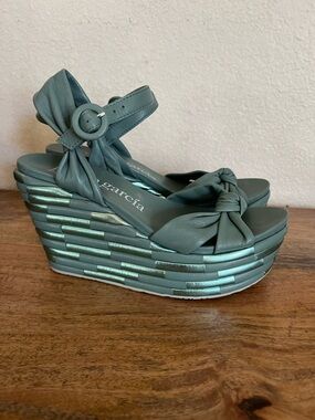 Pedro Garcia Dolores Teal Wedge Heels Size 7